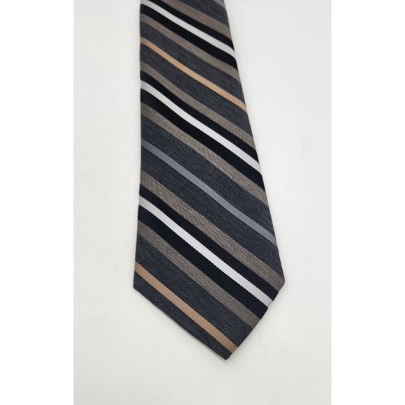 Vintage Johnny‎ Carson Tie Necktie Striped Black Gray Tan White EUC - Picture 6 of 7